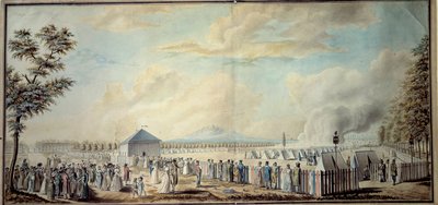 Fransk revolusjon: ""Militærleir ved School of Mars for fremtidens ledere av den republikanske hæren"" Akvarell av Etienne Bericourt (1700-tallet) 1794 Paris, B.N. av Etienne Bericourt