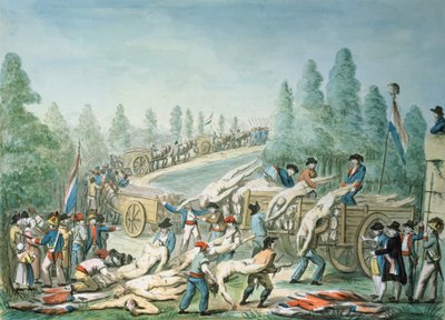 Transport av lik under revolusjonen, ca. 1790 (penn og blekk og gouache på papir) av Etienne Bericourt