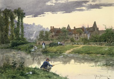 Soldater ved Edge of the River, 1800-tallet tidlig på 1900-tallet av Etienne Berne Bellecour