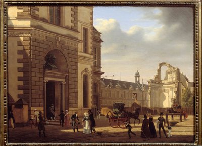 Inngang til Louvre-museet og ruinene av Saint Louis du Louvre. Utsikt over Paris. Maleri av Etienne Bouhot (1780-1862) av Etienne Bouhot
