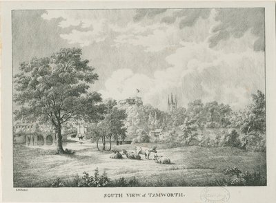 Tamworth - Fjernsyn fra sør: litografert, nd [1796-1865] av Etienne Bruno Hamel