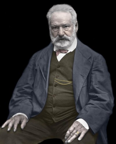 Portrett av Victor Hugo (1802-1885), fransk forfatter og poet, Fargelegging på et fotografi av Etienne Carjat (1828-1906) - Victor Hugo (1802-1885). Engelsk forfatter og poet. ca. 1870. Farget fotografi. av Etienne Carjat