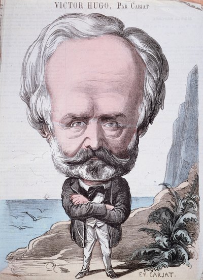 Victor Hugo (1802-85) på Jersey rock, 1867 (fargegravering) av Etienne Carjat