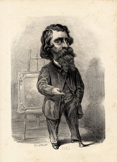 flygende blad - Illustrasjon av Etienne Carjat (1826-1906): Kunst - Malere kunstnere, Diaz Narcisse Diaz de la Pena (1807-1876) av Etienne Carjat