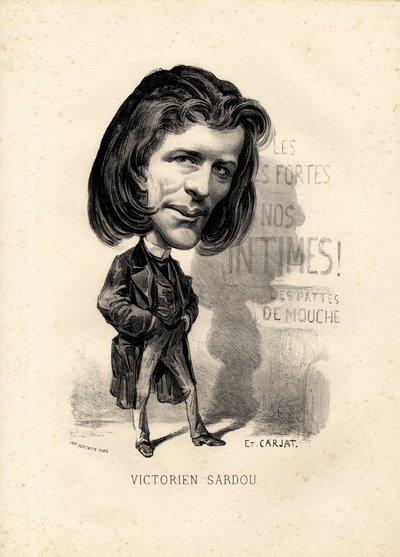 flygende blad - Illustrasjon av Etienne Carjat (1826-1906): Litteratur - viktoriansk Sardou (1831-1908) av Etienne Carjat