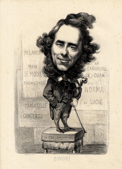 flygende blad - Illustrasjon av Etienne Carjat (1826-1906): Sivori Camille Camillo (1815-1894) av Etienne Carjat