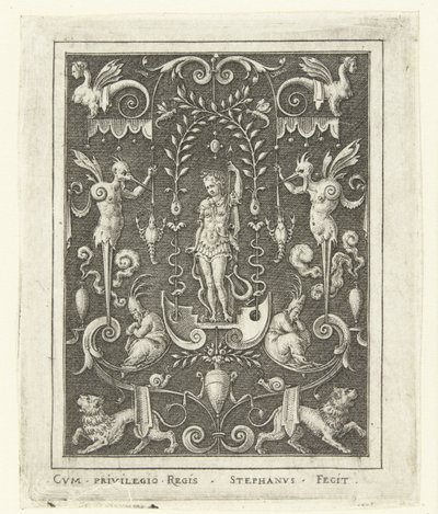 Apollo Overflatedekorasjoner med gudefigurer i en ramme av grotesker (senere versjon) (serietittel) av Etienne Delaune