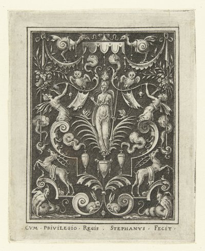 Bellona Overflatedekorasjoner med gudefigurer i en ramme av grotesker (senere versjon) (serietittel) av Etienne Delaune