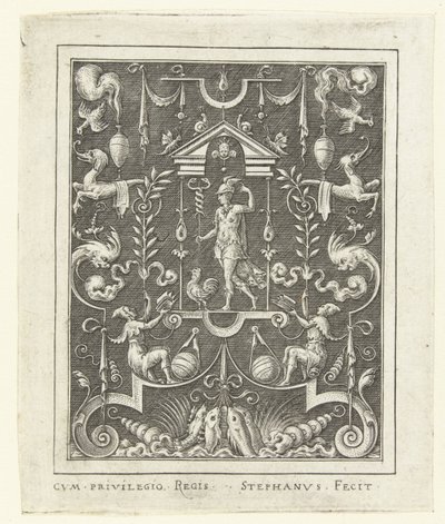 Merkur Overflatedekorasjoner med gudefigurer i en ramme av grotesker (senere versjon) (serietittel) av Etienne Delaune