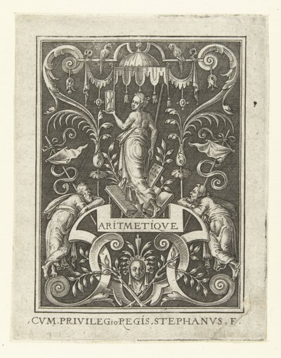 Aritmetikk ARITMETIQVE (tittel på objekt) Fire liberale kunster, perspektivet og arkitekturen, representert av kvinner (senere versjon) (serietittel) av Etienne Delaune
