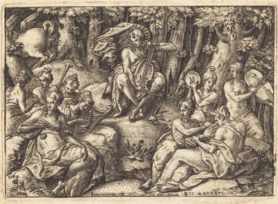 Apollo på Mount Parnassus av Etienne Delaune after Niccolò dell