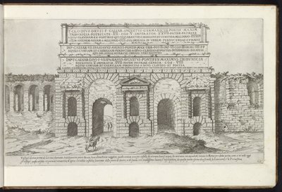 Porta Maggiore i Roma Bouwwerken uit de oudheid (serietittel) Restene fra antikken til Roma samlet og portretter i perspektiv av Stefano Du Perac Parisino (serietittel på objekt) av Etienne Duperac