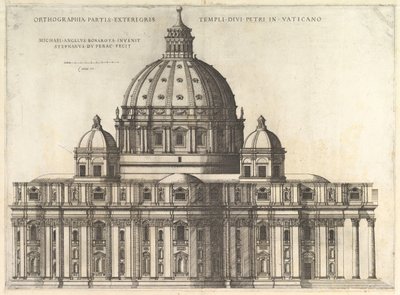 The Roman Mirror of Magnificence: Elevation Vising the Exterior of Saint Peters Basili..., 1558-61. av Etienne Duperac