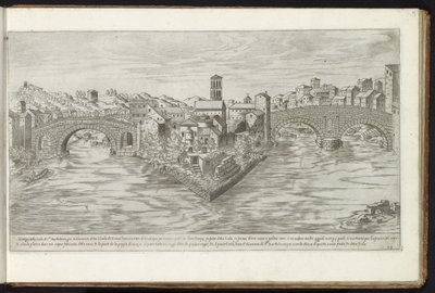 Tibereiland te Roma Bouwwerken uit de oudheid (serietittel) Restene av det gamle Roma samlet og fotografert i perspektiv av Stefano Du Perac Parisino (serietittel på objekt) av Etienne Duperac