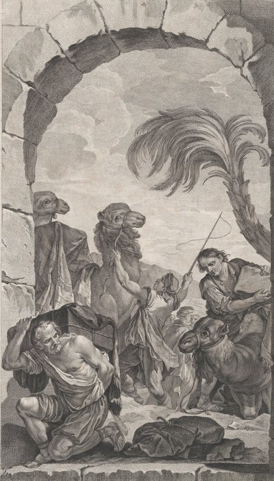 The Chapel of the Foundlings in Paris: The Suite of the Magi: Kameldrivere og bærere..., 1756. av Etienne Fessard