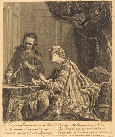 Lady Sealing a Letter (Woman Sealing a Letter) av Etienne Fessard after Jean Siméon Chardin