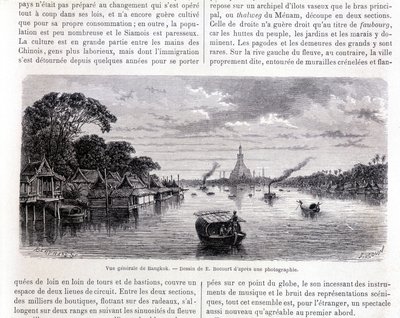 Generell utsikt over Bangkok. Tegning av E. Bocourt. av Etienne Gabriel Bocourt