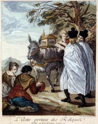 Eselbærende relikvier. Illustrasjon til fabelen av Jean de La Fontaine. Maleri av Etienne Jeaurat (1699-1789) av Étienne Jeaurat