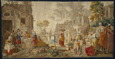 Utendørsmarkedet, fra landsbyfestivaler, 1775-89 av Étienne Jeaurat
