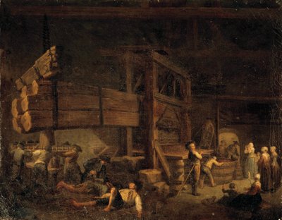 Vinfremstilling: "" Pressing in Vermenton, the Jeaurat press in Burgundy"" Maleri av Etienne Jeaurat (1699-1789) 1700-tallet. Beaune av Étienne Jeaurat