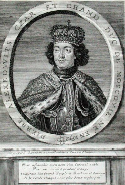 Peter I (1672-1725) (gravering) av Etienne Jehandier Desrochers