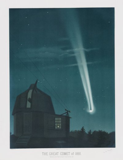 Den store kometen av 1881, observert natten mellom 25. og 26. juni, kl. 01.30, fra The Trouvelot Astronomical Drawings 1881, pub. 1881 (fargelitografi) av Étienne Léopold Trouvelot
