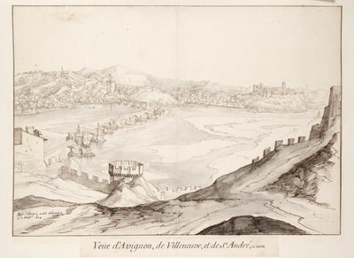 Utsikt over broen ved Avignon med utsikt mot Villeneuve, tidlig på 1600-tallet av Etienne Martellange
