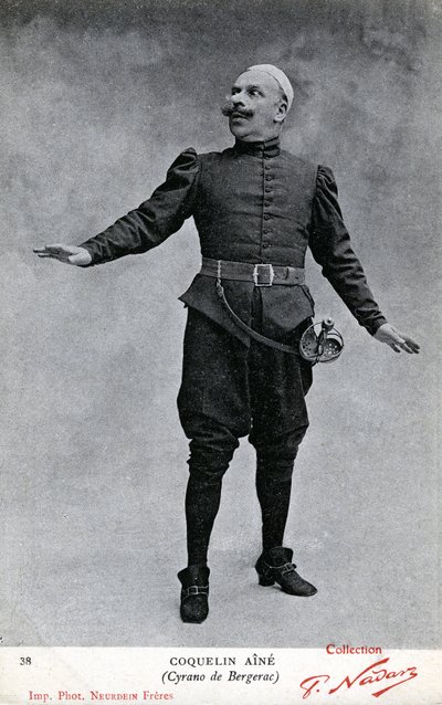 Constant Coquelin aka som Coquelin aîné (1841 - 1909) i drakten til Cyrano de Bergerac (s/hv-bilde) av Etienne Neurdein