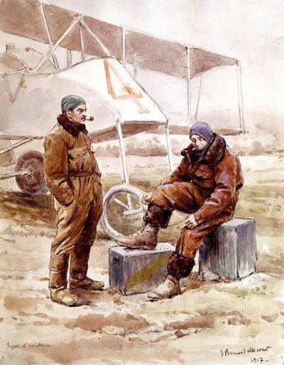 Piloten und Bomberflugzeug "Voisin" im Jahr 1917 von Etienne Prosper Berne-Bellecour