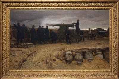 Fransk tungt artilleristykke ved beleiringen av Paris, 1872 av Etienne Prosper Berne Bellecour