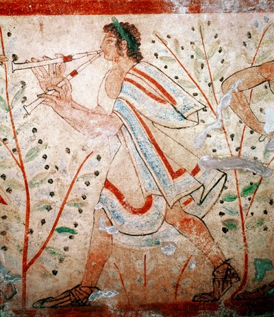 En fløytespiller. Detalj av en freske, 500-tallet f.Kr av Etruscan