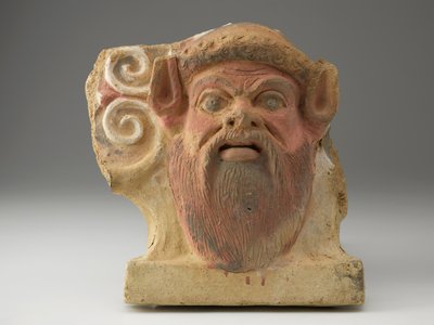 Antefix in the Shape of a Satyrs Head, midten av 500-tallet (terrakotta med pigment) av Etruscan