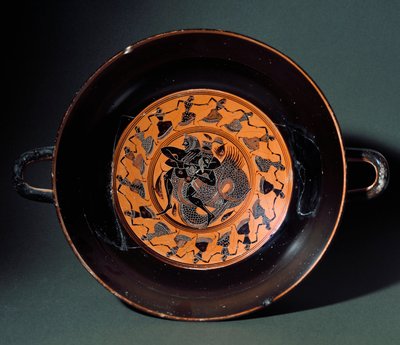 Antik etruskisk: terrakottakopp som representerer kampen mellom Hercules og marinemonsteret Triton. Fra Tarquinia. 550 f.Kr. Tarquinia, Museo Archeologico av Etruscan