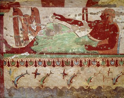 Bankettscene. (Detalj av freskomaleri, 520 f.Kr.) av Etruscan