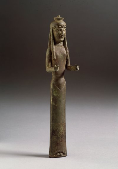 Etruskisk kunst: offerfigur (etruskisk kunst, en offerfigur, bronseskulptur fra Italia, 550 f.Kr., Dim 36 cm) Bronseskulptur, Italia 550 f.Kr. Firenze, Museo Archeologico av Etruscan