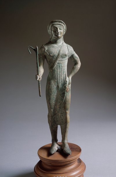 Etruskisk sivilisasjon: "" offerfigur"" bronseskulptur, 480 f.Kr., Dim 27 cm fra Isola di Fano, Italia av Etruscan