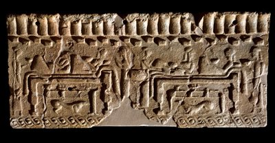 Etruskisk sivilisasjon: terrakottafrise utsmykket med en bankettscene. 580 f.Kr. Dim. 24x54 cm. Fra Murlo Palace. Murlo, Antiquarium Comunale av Etruscan