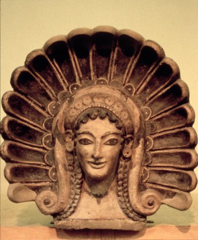 Armatur i det etruskiske tempelet ved Veii, 600-tallet f.Kr. (polykrom keramikk) av Etruscan