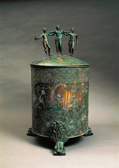 Italia, Lazio, Preneste, The Ficoroni Cista (kobberskrin som brukes til å holde juveler) med en dekorasjon som skildrer Argonauts-myten av Etruscan