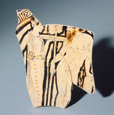 Kylix av Villia Giulia-maleren, fragment. Keramikk med rød figur. Etruskisk sivilisasjon, 4. århundre f.Kr. av Etruscan