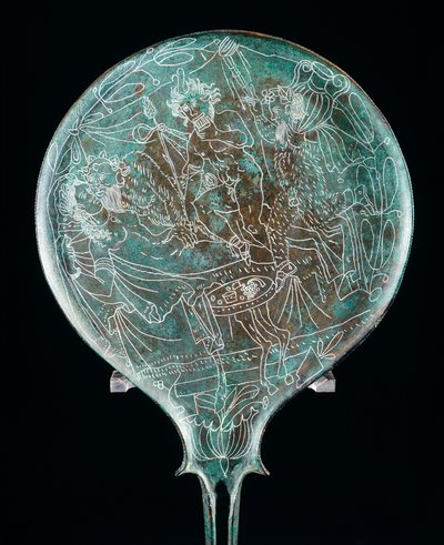 Speil som viser bankettscene, bronseartefakt fra Preneste (Lazio). Etruskisk sivilisasjon, 4. århundre f.Kr. av Etruscan