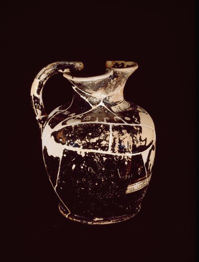 Oenochoe med inskripsjon xanthippos. Fra graven 709 til Valle Trebbia, 500-tallet f.Kr av Etruscan
