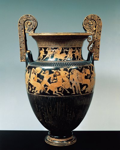Keramikk med røde figurer, loftkrater med scener av kalydonsk villsvinjakt og kamp mellom kentaurer, fra den etruskiske nekropolis ved Spina, Emilia Romagna-regionen, Italia av Etruscan