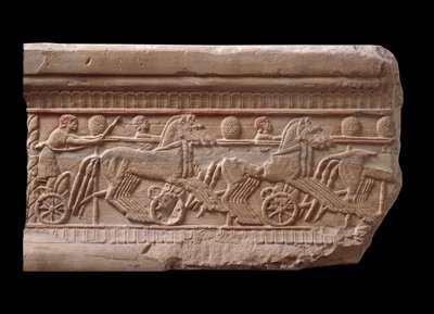 Avlastning med et vognløp fra en marmormilepæl i Chiusi, Italia, 600-tallet f.Kr. av Etruscan