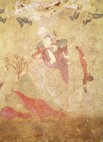 Stein og dykkere, fra graven for jakt og fiske, ca. 520-10 f.Kr. (veggmaleri) av Etruscan
