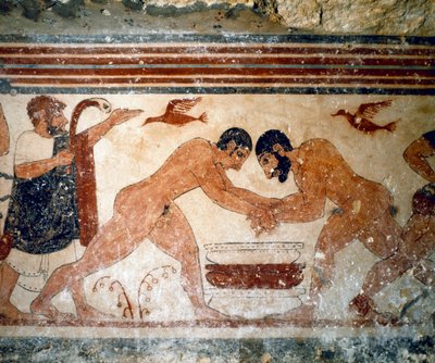 To brytere. (Detalj av freskomaleri, 530 f.Kr.) av Etruscan