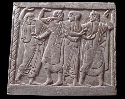 Dansescene, lavrelieff av marmorgravstein av Etruscan Etruscan