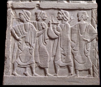 Dansescene, lavrelieff av marmorgravstein av Etruscan Etruscan