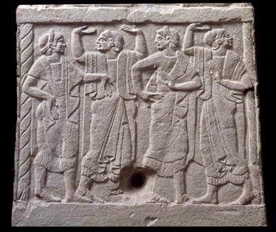 Relieff med dansere fra en marmormilepæl i Chiusi, Italia, 6. århundre f.Kr. av Etruscan Etruscan