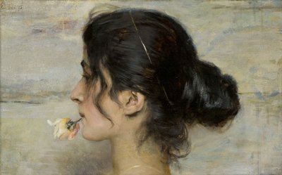 With the Rose Between her Lips With the Rose Between her Lips, 1895. av Ettore Tito